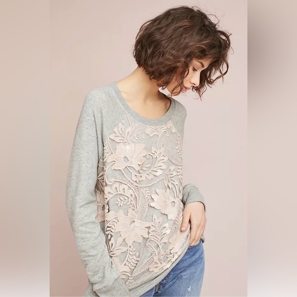 Eva Franco Tops - Anthropologie Eva Franco Manor Lace Appliqué Sweatshirt  M